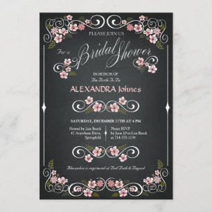 Invitation Chalkboard Floral Fête des mariées Chic Vintage