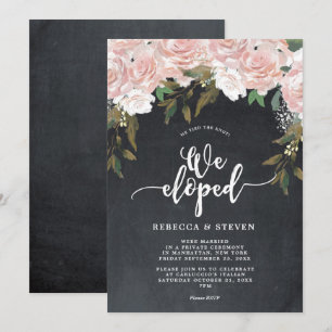 Invitation chalkboard floral moderne nous avons fui l'invitat