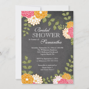 Invitation Chalkboard Floral Mums Flower Fête des mariées