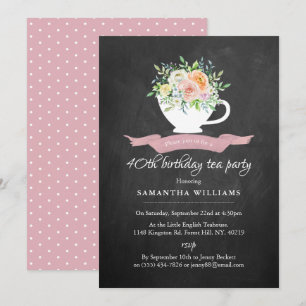 Invitation Chalkboard Floral Tea Party Anniversaire Tea Party