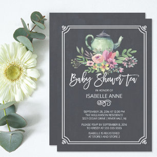 Invitation Chalkboard Floral Tea Party Baby shower neutre