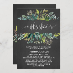 Invitation Chalkboard Foliage Couples Douche