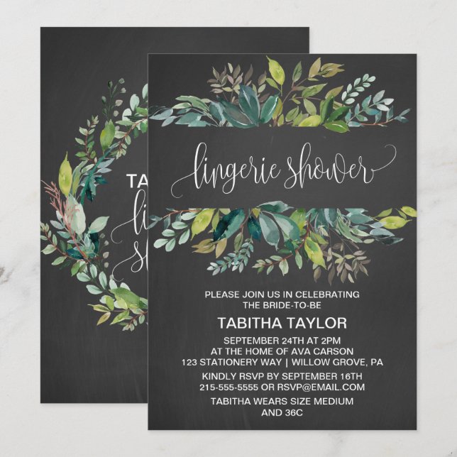 Invitation Chalkboard Foliage Lingerie Douche (Devant / Derrière)