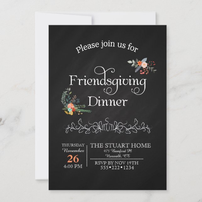 Invitation Chalkboard Friendsgiving Dîner Country Chic (Devant)