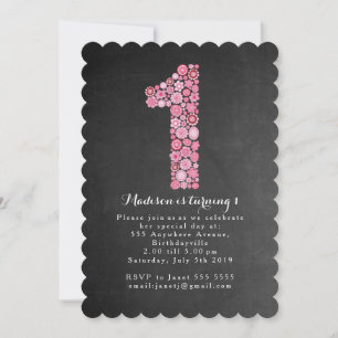 Invitation Chalkboard Girls Rose Floral 1er anniversaire