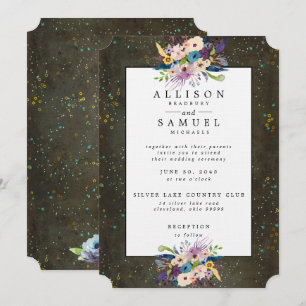Invitation Chalkboard Gold Argent Stars Floral Mariage