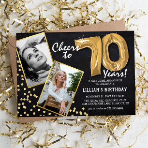 Invitation Chalkboard Gold Balloons 2 Photo 70e anniversaire