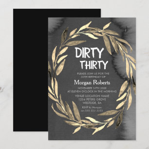 Invitation Chalkboard Gold Leaf Wreath 30th Birthday Party