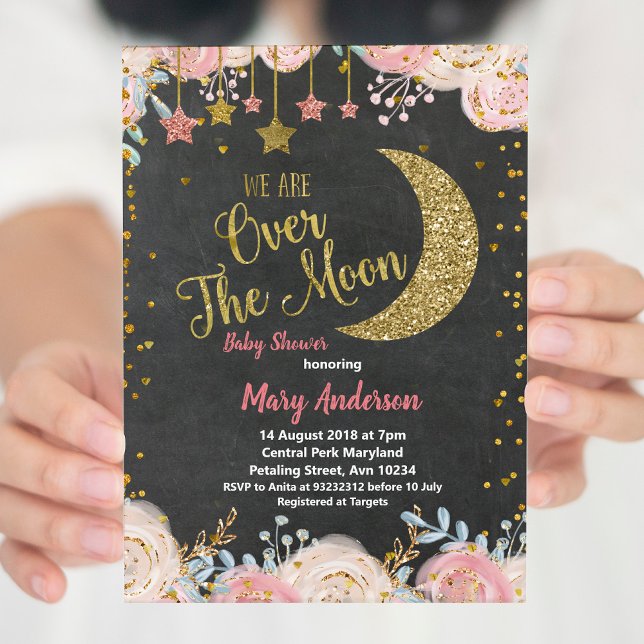 Invitation Chalkboard Gold Moon Baby shower pour fille (Créateur téléchargé)