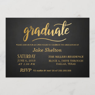 Invitation Chalkboard Gold Typographie Open House Graduation