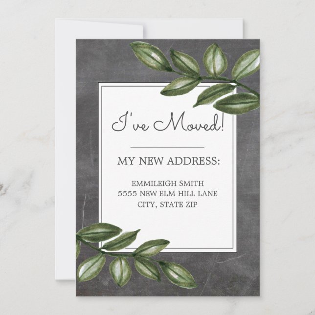Invitation Chalkboard Green Feuilles Changer d'adresse (Devant)