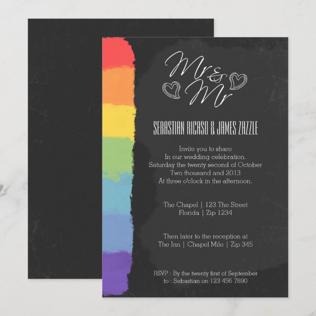 Invitation Chalkboard Heart Doodle avec Mariage détail de la  (Devant / Derrière)