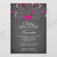 Chalkboard Hot rose Butterfly Baby shower fille