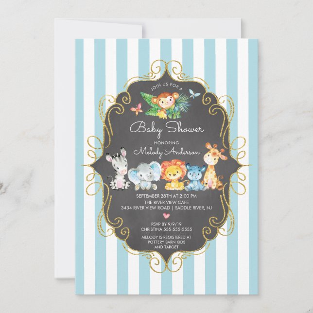 Invitation Chalkboard Jungle Animaux Baby showers garçons (Devant)