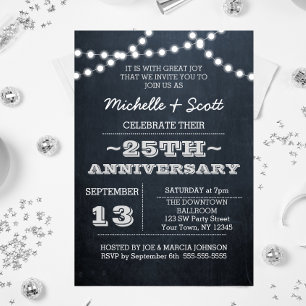 Invitation Chalkboard Lights Silver 25e anniversaire Sm