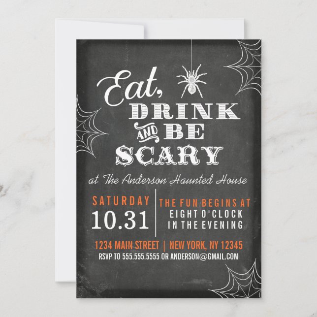 Invitation Chalkboard Mangez Boire et soyez effrayant Hallowe (Devant)