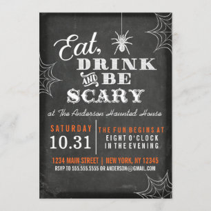 Invitation Chalkboard Mangez Boire et soyez effrayant Hallowe