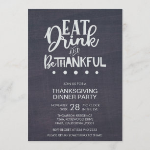 Invitation Chalkboard Mangez Boire et Soyez Gentil Thanksgivi