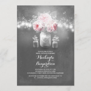 Invitation chalkboard mason jarre lumières rustiques douche n