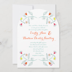 Invitation Chalkboard Mint Orange Rouge Floral Garland Mariag