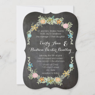 Invitation Chalkboard Mint rose Aqua Floral Garland Mariage