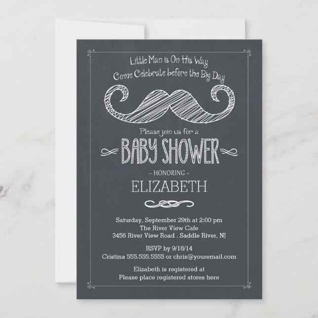 Invitation Chalkboard moderne Baby shower de moustache Little (Devant)