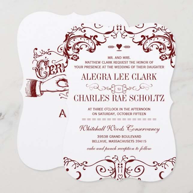 Invitation Chalkboard moderne Bourgogne Typographie Invitatio (Devant / Derrière)
