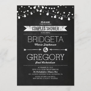 Invitation Chalkboard moderne Chaîne Lumières Couples Douche