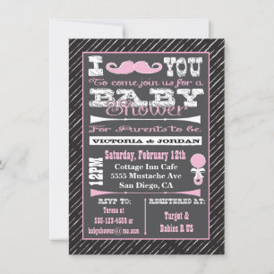 Invitation Chalkboard Mustache Fille Baby shower Party