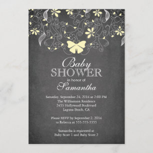 Invitation Chalkboard Papillon jaune Baby shower neutre