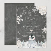 Chalkboard Penguin Flocon de neige Baby shower flo