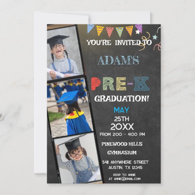 Invitation Chalkboard Photo préscolaire Graduation (Devant)