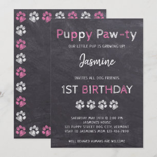 Invitation Chalkboard Puppy Pawty Dog Anniversaire