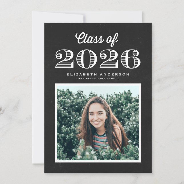 Invitation Chalkboard Retro Class of 2024 Photo Graduation (Devant)
