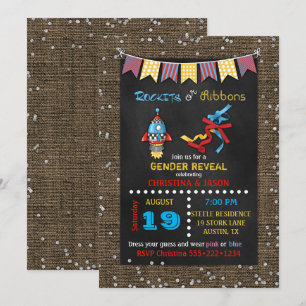 Invitation Chalkboard Rockets ou rubans Révélation de genre