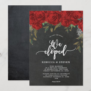 Invitation chalkboard roses rouges modernes nous avons fui l'