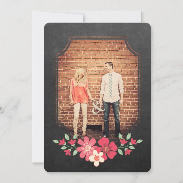 Invitation Chalkboard Rustic Floral Enregistrer la date Typog (Devant)