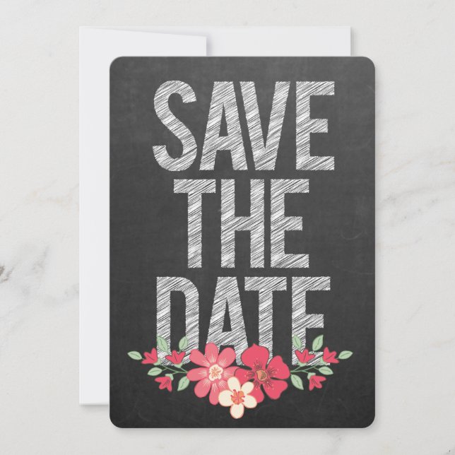Invitation Chalkboard Rustic Floral Enregistrer la date Typog (Devant)