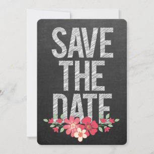 Invitation Chalkboard Rustic Floral Enregistrer la date Typog