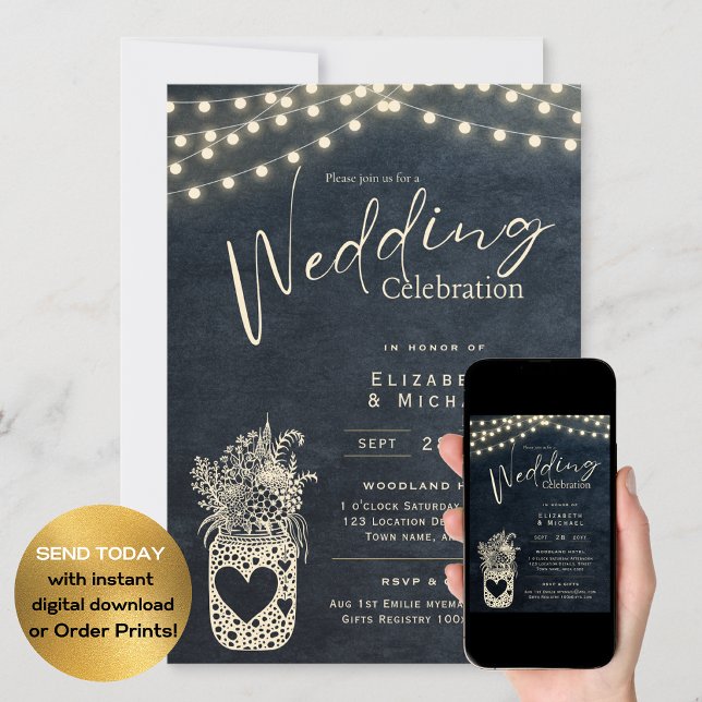 Invitation Chalkboard Rustique Mason Jar Mariage DIGITAL Impr (Créateur téléchargé)