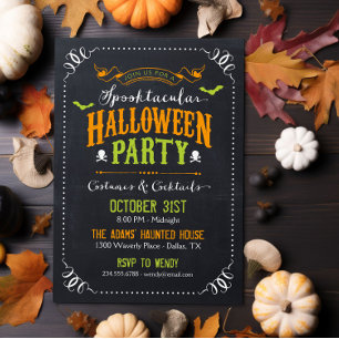 Invitation Chalkboard Rustique Spooktacular Halloween Party