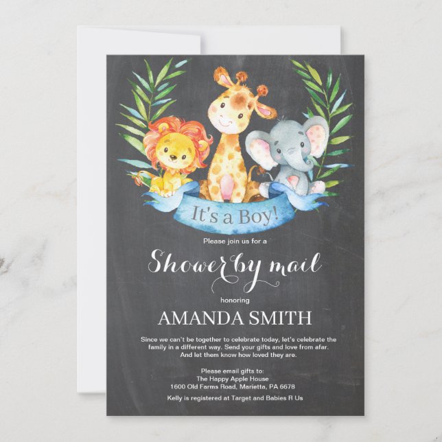 Invitation Chalkboard Safari Jungle Boy Baby shower par mail (Devant)