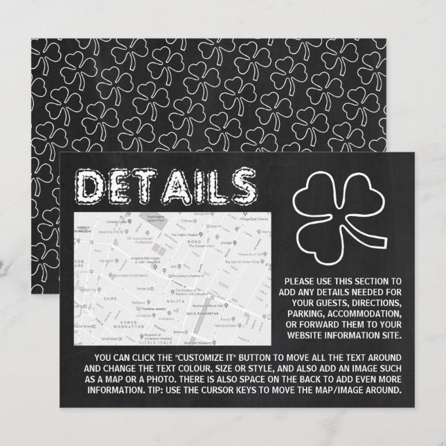Invitation Chalkboard Shamrock, St Patrick's Day Detail Card (Devant / Derrière)