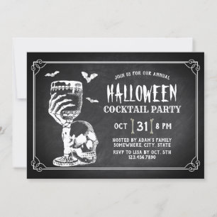 Invitation Chalkboard Skull Halloween Cocktail Party