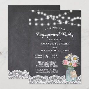 Invitation Chalkboard String éclaire la partie fiançale flora