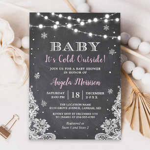 Invitation Chalkboard String Lights Baby Il fait froid dehors