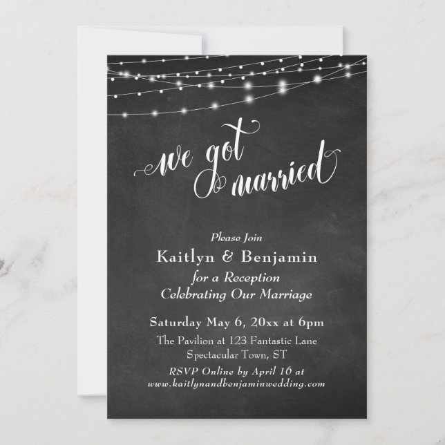 Invitation Chalkboard String Lights Mariage Réception uniquem (Devant)