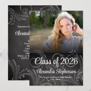 Invitation Chalkboard Swirl Class of 2025 Photo Graduation