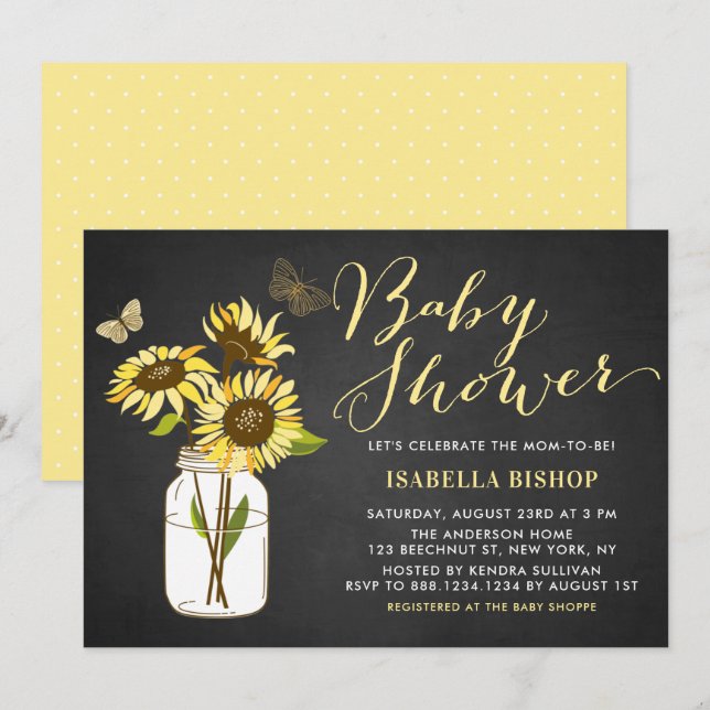 Invitation Chalkboard tournesol dans le Baby shower Mason Jar (Devant / Derrière)