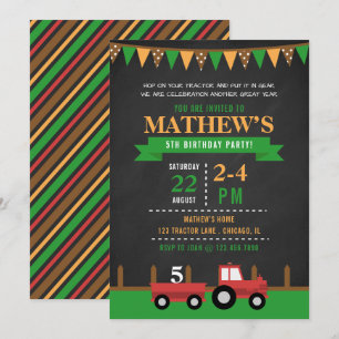 Invitation Chalkboard Tracteur/Fête d'anniversaire de ferme